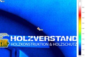Thermografie Aufnahme einer Wärmebrücke im Wand Decken Bereich mit niedriger Oberflächentemperatur